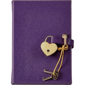 Heart Lock Journal in Purple Saffiano Leather